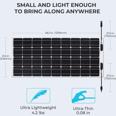 RV دریایی نازک 100w سلول پنل خورشیدی انعطاف پذیر IP68 ضد آب ODM